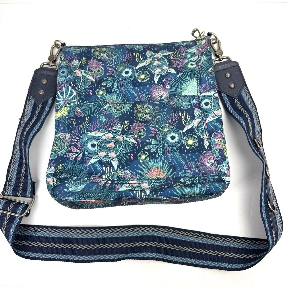 Sakroots Handbag Blue Floral Nylon Guitar Strap Colorful Boho Crossbody Bag Rare